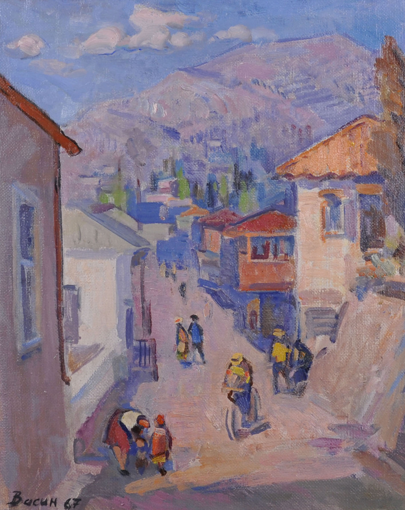 Viktor Fedorovitch Vassine (1919-1997) Russian. “Old Gurzuf”, a Street Scene, Oil on Canvas,