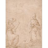 Circle of John Vanderbank (1694-1739) British. The Annunciation, Pen and Ink with white