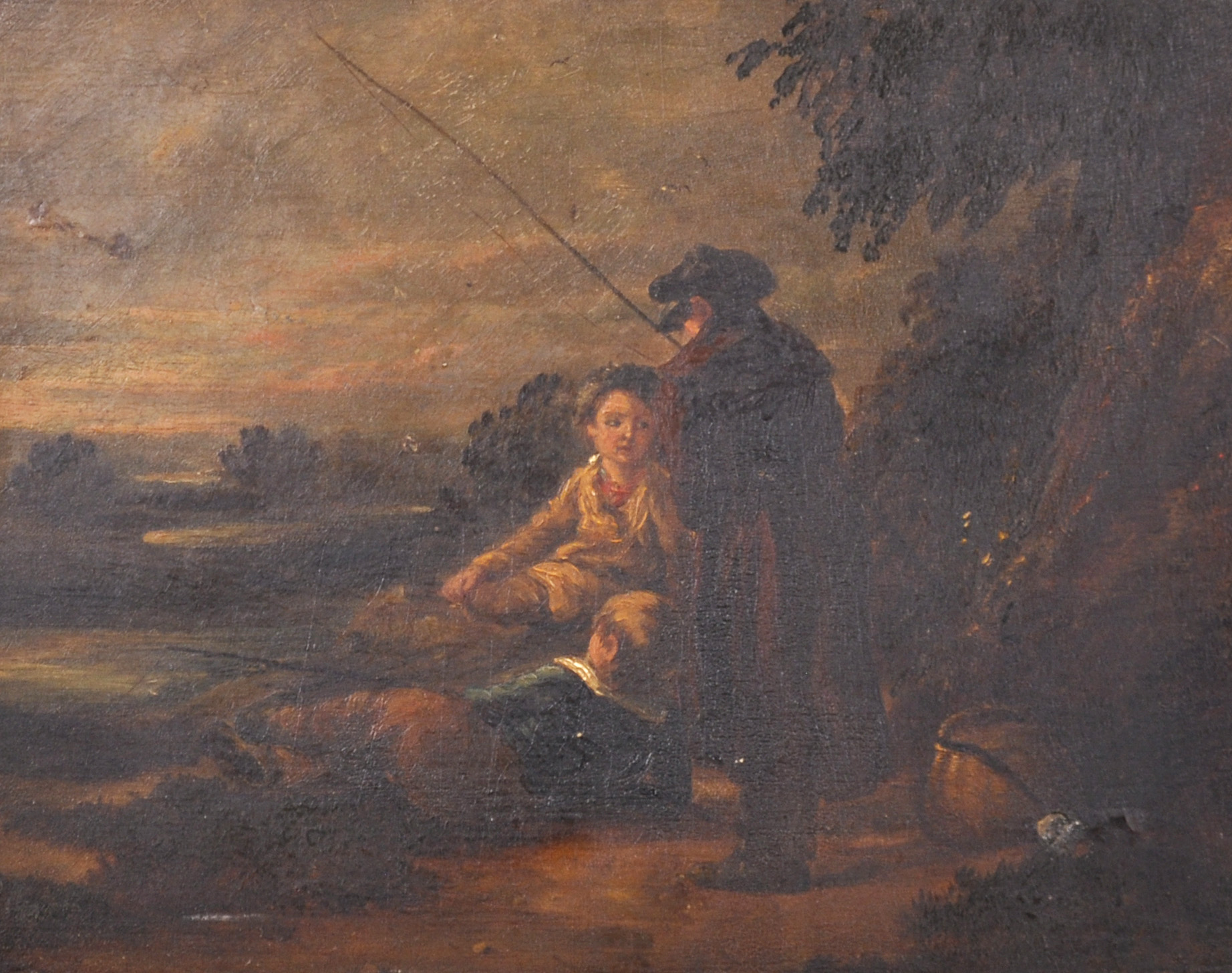 Late 18th Century English School. Young Boys Fishing, Oil on Panel, 9.5” x 12” (24.2 x 30.5cm)