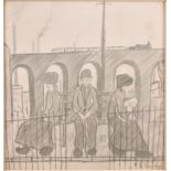 Attributed to Laurence Stephen Lowry (1887-1976) British. Seated Figures on a Bench with the