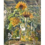 Mary Martin (1951- ) British. Still Life of Sunflowers, Oil on Canvas, Signed and Dated ’95, and