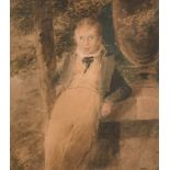 Early 19th Century English School. “Boy Leaning against an Urn”, Watercolour, Signed with