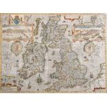 John Speed (1552-1629) British. “The Kingdome of Great Britain”, Map, framed showing reverse, 15”