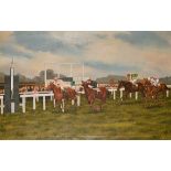 Cot (20th Century) British. A Horse Racing Scene passing the Post, Oil on Canvas, Signed,