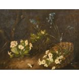 19th Century English School. Primroses with a Wicker Basket, Oil on Canvas, 15.25” x 20” (38.7 x