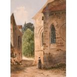 19th Century English School. Figure by a Church, Watercolour, 8” x 6” (20.2 x 15.2cm) and two others