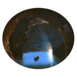 19th Century Italian School. ‘The Blue Grotto’, Oil on Glass backed by Canvas, Inscribed on label on