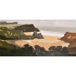 Donald McIntyre (1923-2009) British. “Three Cliffs Bay” (Gower), Oil on Board, Signed, and Inscribed