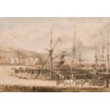 Ebenezer Wake Cooke (1843-1926) British. “Dover”, Figures Unloading Boats in a Dock, Watercolour,