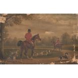 J. Coghlan (19th Century) British. A Hunting Scene, Oil on Canvas, Indistinctly Signed, Unframed 16”