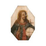 Circle of Antonio Tempesta (1555-1630) Italian. Study of Christ, Oil on Alabaster, Octagonal, 7” x