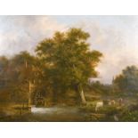 19th Century Dutch School. A Watermill with a Figure and Cattle, Oil on Canvas, Indistinctly