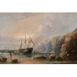 19th Century English School. Figures unloading a Beached Vessel, Oil on Canvas, Indistinctly Signed,