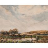 Fred Rider (20th Century) British. “Marshland Showers – Sussex”, Watercolour, Signed, Inscribed