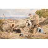 After Myles Birket Foster (1825-1899) British. Children Playing in the Hay, Watercolour, bears a