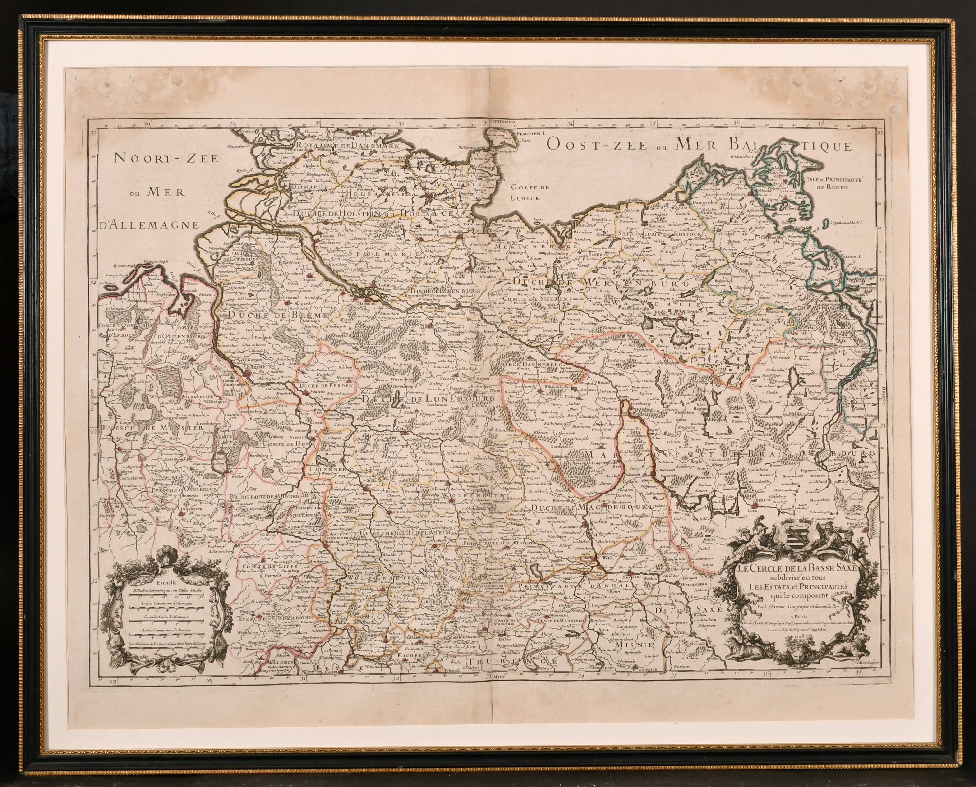 After Alexis-Hubert Jaillot (1632-1712) French “Le Cercle de La Basse Saxe”, Map, 17.5” x 25” (44. - Image 2 of 4