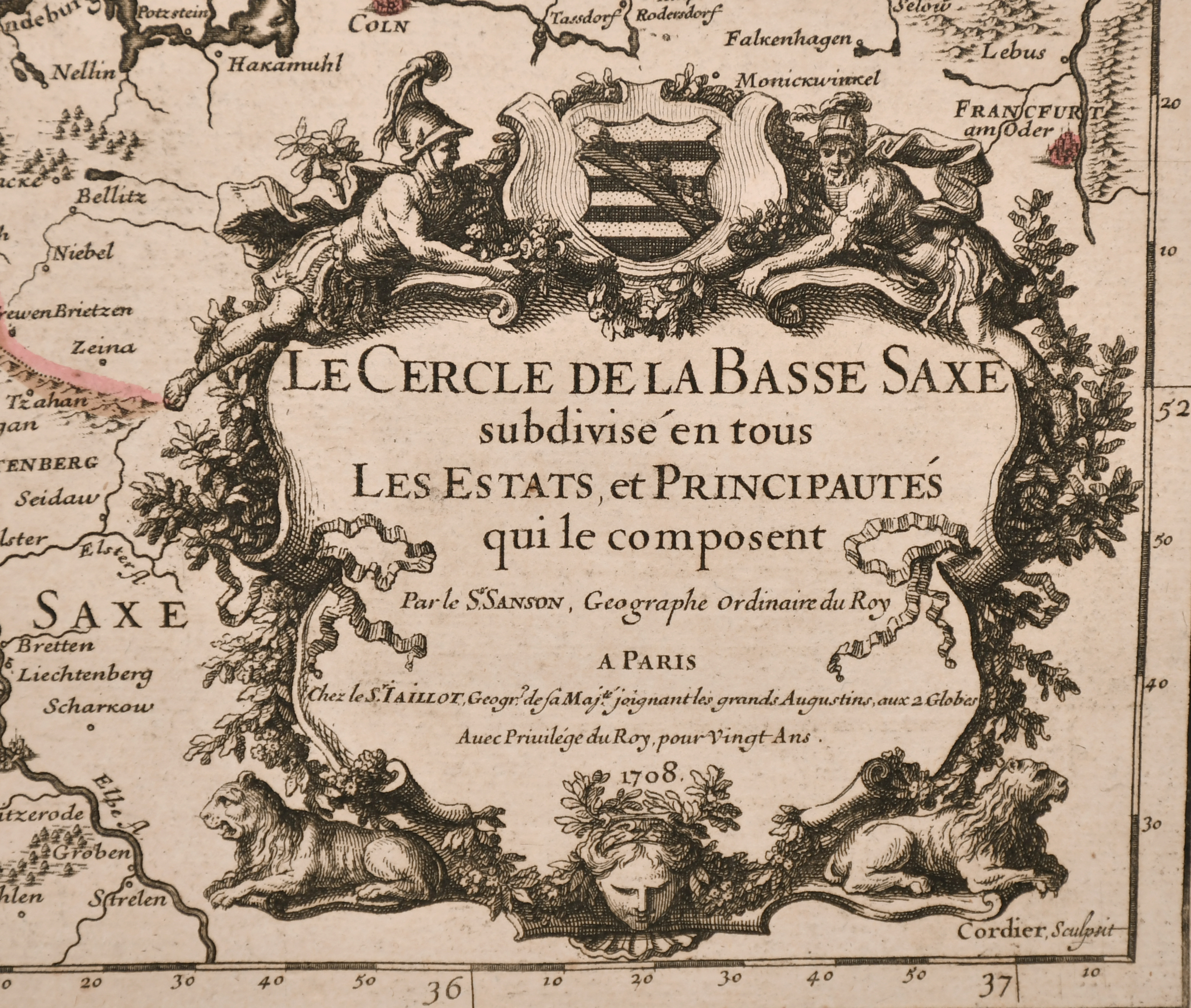 After Alexis-Hubert Jaillot (1632-1712) French “Le Cercle de La Basse Saxe”, Map, 17.5” x 25” (44. - Image 3 of 4