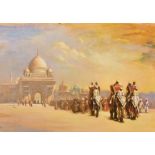 20th Century English School. An Indian Procession leaving the Temple, a Book Illustration, Oil on