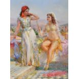 Konstantin Razumov (1974- ) Russian. "A Corner in the Garden of Harem", with Two Beautiful Women