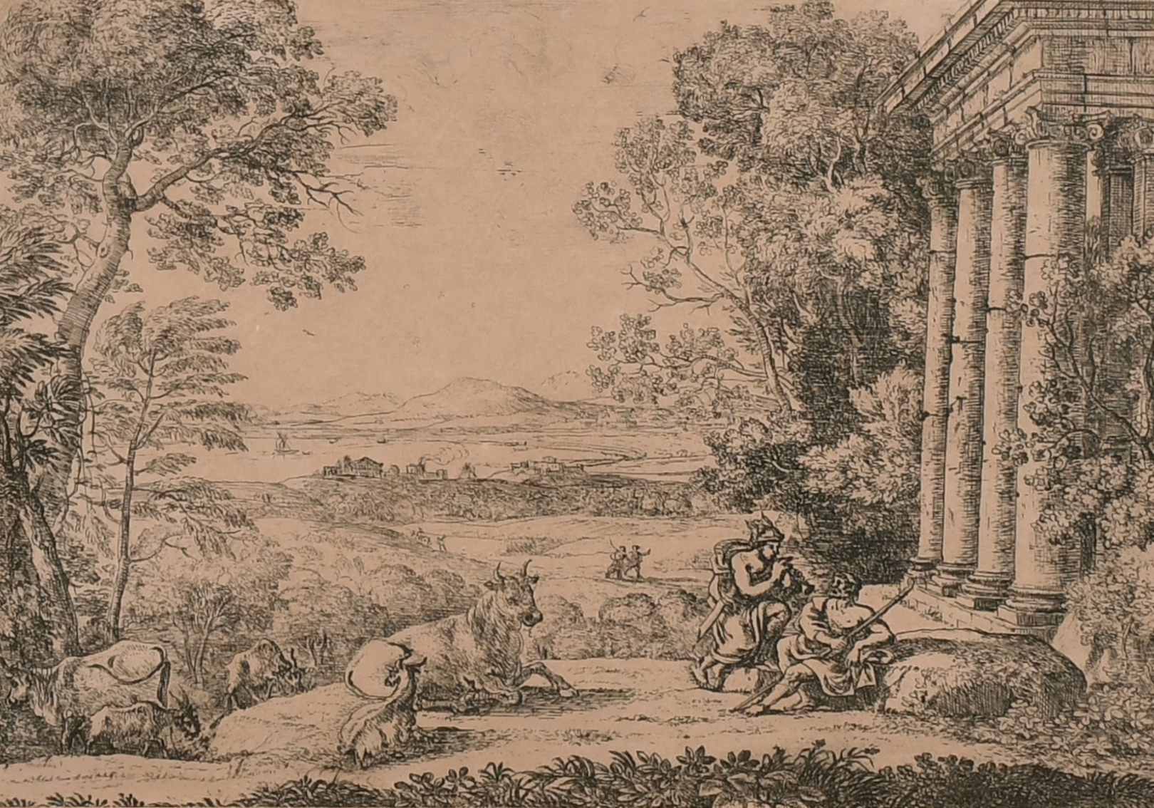 After Claude Lorrain (1600-1682) French. “Mercury and Argus”, Engraving, 6” x 8.25” (15.2 x 21cm)