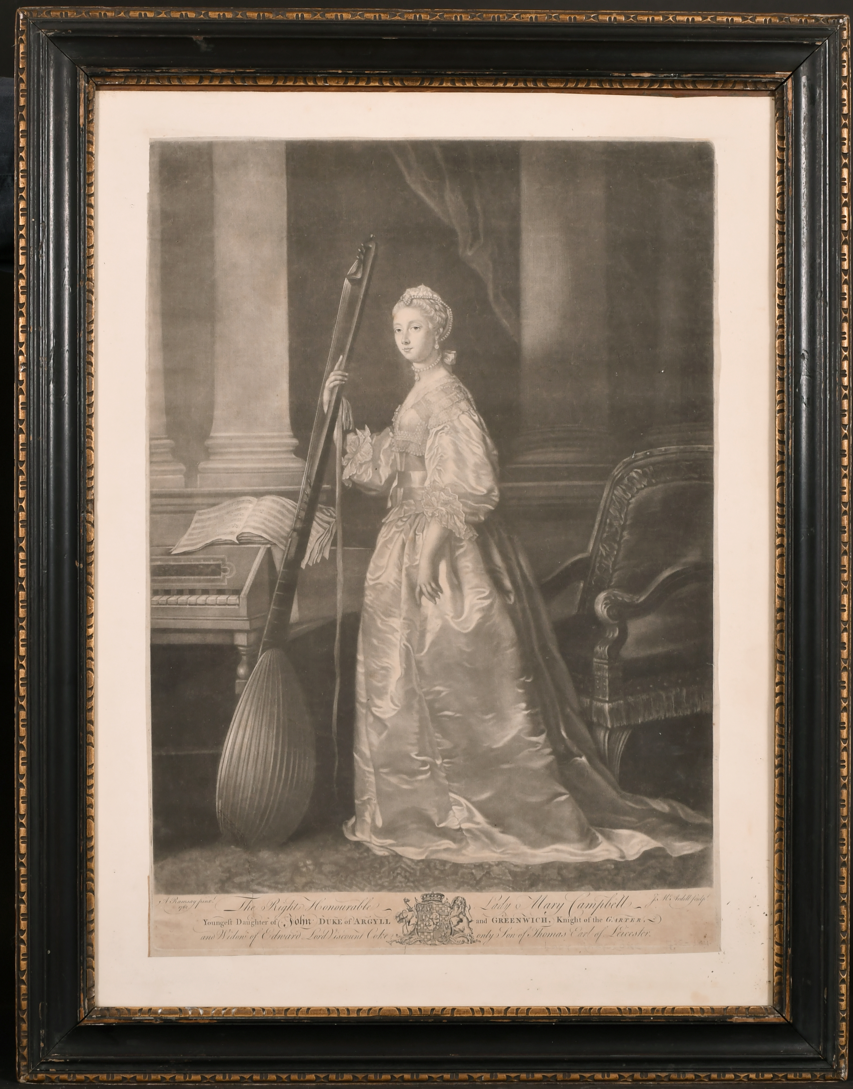 After Allan Ramsay (1713-1784) British. “The Right Honorable Lady Mary Campbell”, Engraving, in a - Image 2 of 4