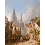 Caleb Robert Stanley (1795-1868) British. ‘Rouen’, with Figures in the Street, Oil on Canvas,