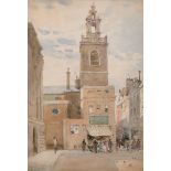 Ernest George (1839-1922) British. “S Stephen’s Walbrook, London”, Watercolour, Signed with