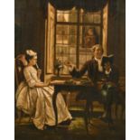 19th Century English School. An Interior with Elegant Figures, Oil on Canvas, 18” x 14.5” (45.7 x
