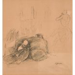 Jean-Louis Forain (1852-1931) French. Study of a Sleeping Man, Ink, Signed 11.25 x 10.75 (28.5 x
