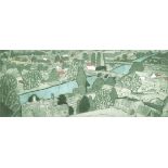 John Brunsdon (1933-2014) British. “River Wye from Hereford Cathedral”, Aquatint in Colours, Signed,
