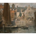 James Whitelaw Hamilton (1860-1932) British. A Dutch Harbour with Figures, Oil on Canvas, Signed,
