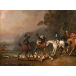 Circle of Dean Wolstenholme (1757-1837) British. A Hunting Scene, Oil on Metal, 15” x 19.5” (38 x