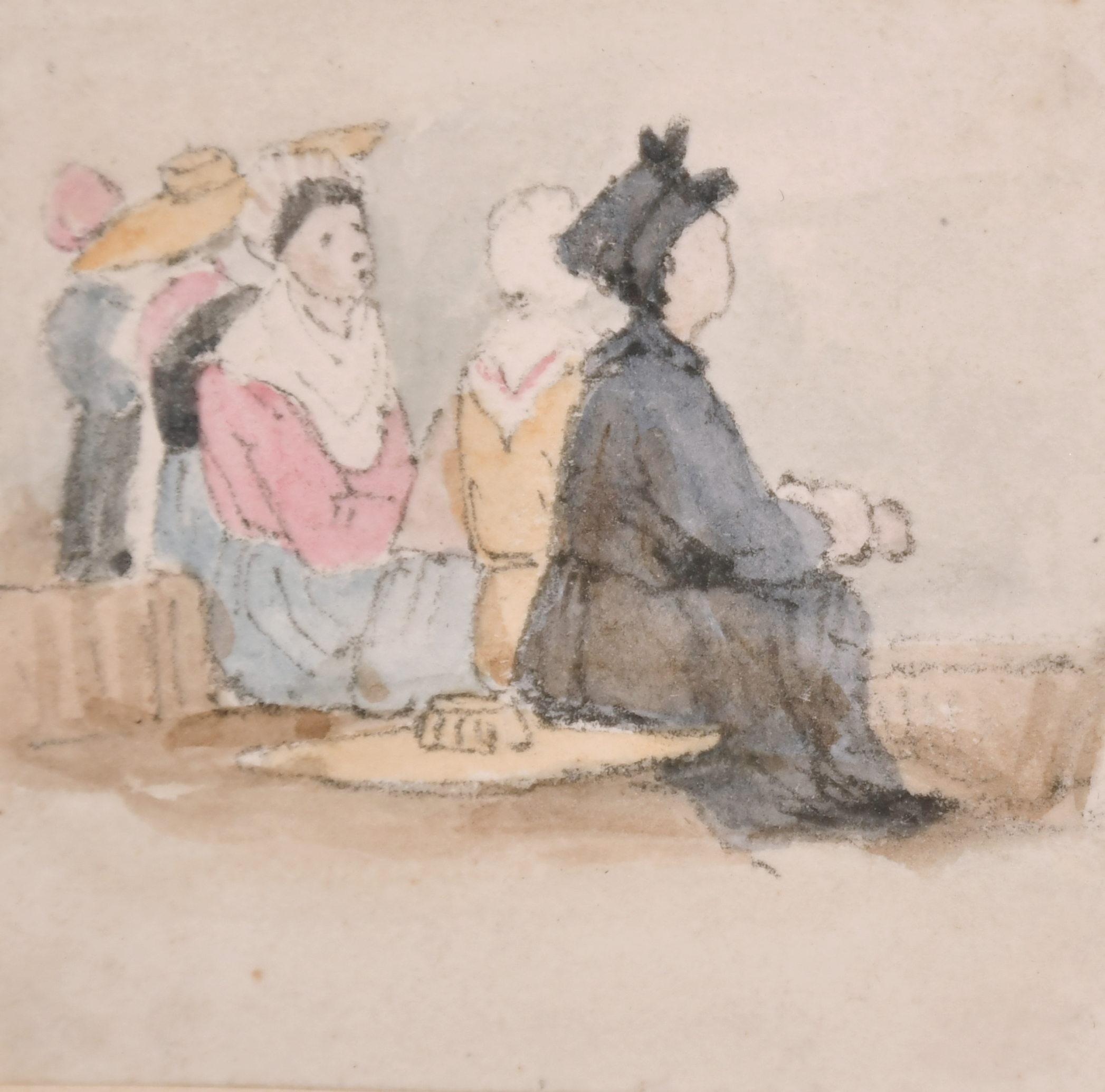 Samuel Prout (1783-1852) British. Study of Seated Figures, Watercolour, 2.15” x 2.2” (5.3 x 5.5cm)