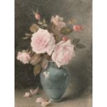 Grace H Hastie (1855-1930) British. “Gloire de Dijon”, Still Life of Flowers in a Vase, Watercolour,