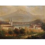 E… Graven (19th – 20th Century) European. Lucerne with the Lake beyond, Oil on Board, Signed, 10”
