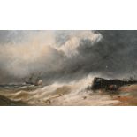 19th Century English School. A Ship in Trouble, Oil on Board, 10.5” x 18” (26.5 x 46cm)