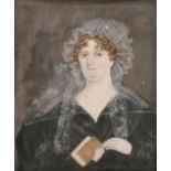 19th Century English School. “Portrait of Mary Le Mottee”, Watercolour, Inscribed on a label