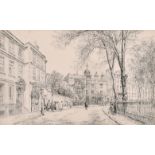 Hanslip Fletcher (1874-1955) British. “Charterhouse Square, London”, Ink, Signed, Inscribed and