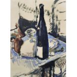 Ronald Ossory Dunlop (1894-1973) British. A Still Life of a Bottle and Plates on a Table, Oil on