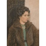 Lamb (20th Century) British. “Portrait of Mary Carson, Dublin”, Chalk, Signed, and Inscribed