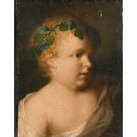 18th Century English School. Bust Portrait of a Young Boy, with Garland of Flowers (added later),