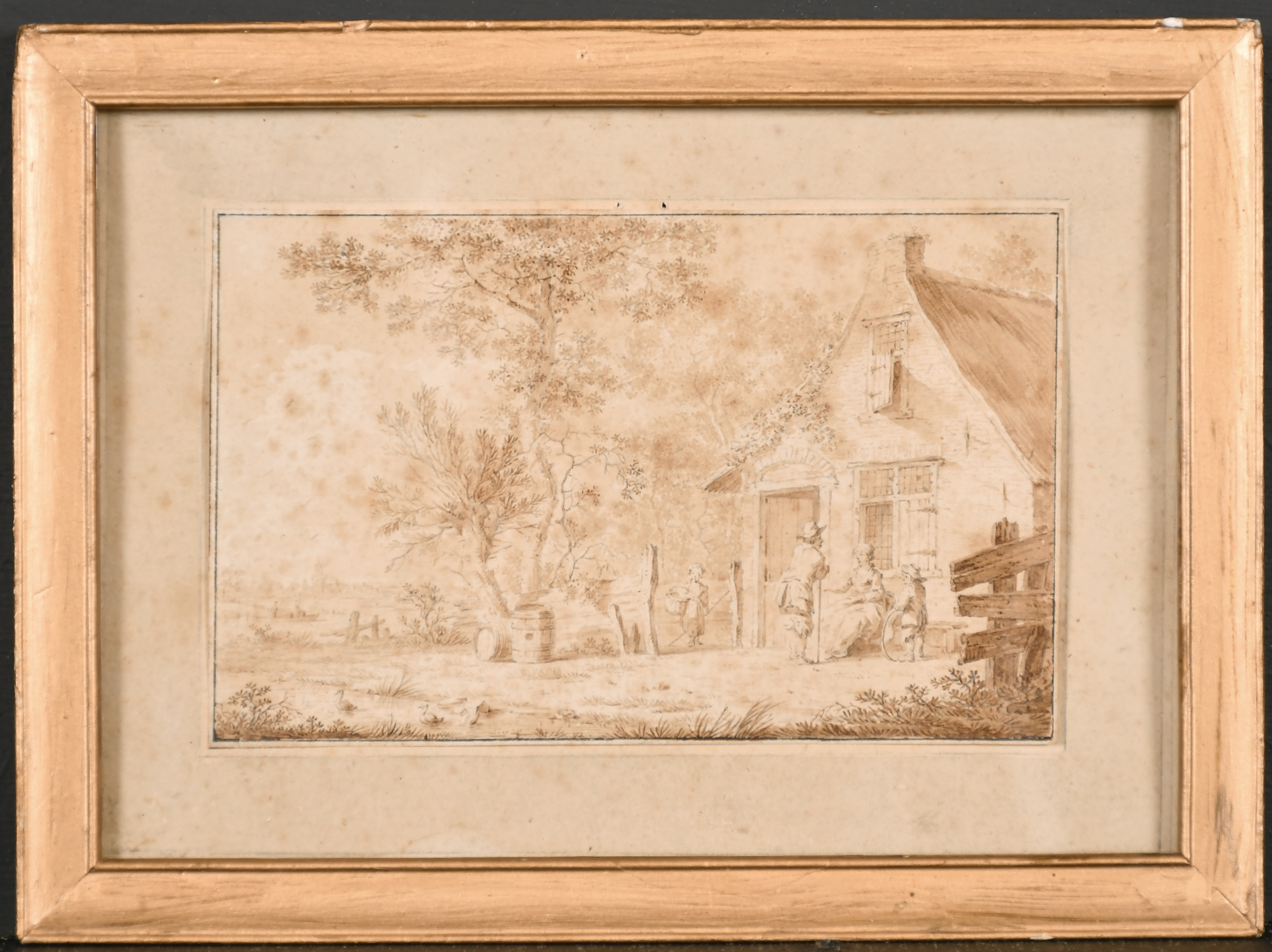 H. Meyer (18th Century) Dutch. Figures outside a Tavern, Watercolour, Inscribed verso, 3.25” x 5.25” - Image 2 of 3