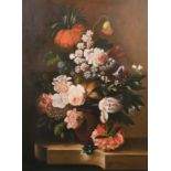 Robin Vanbergen (20th Century) European. Still Life of Flowers in an Urn, Oil on Canvas, Signed, 40”