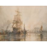 Frank Wasley (1848-1934) British. A Tall Ship with other Sailing Boats, Watercolour, Signed, 22” x
