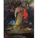 Jean Seignemartin (1848-1875) French. “Trois Femmes Du Parc”, Oil on Canvas, Signed, 18” x 15.25” (