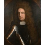 18th Century English School. Bust Portrait of a Man in Armour, Oil on Canvas, Painted Oval, 28” x