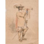 Attributed to Gustave Dore (1832-1883) French. Study of a Trumpeter, Watercolour, Ink and Pencil,