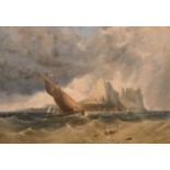 19th Century English School. A Shipping Scene in Choppy Waters, Oil on Panel, 10” x 14” (25.4 x 35.