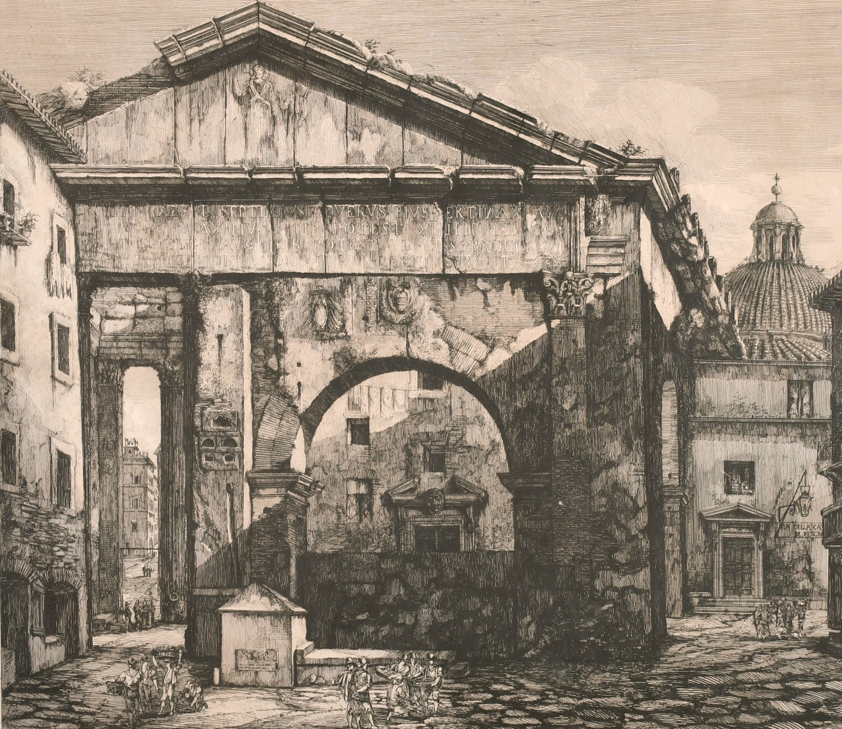 After Luigi Rossini (1790-1857) Italian. “Veduta dei Portici d’Ottavia”, Etching, 15” x 18” (38.1