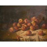 Antoine Dury (1819-c.1896) French. Still Life of Apples by a Wicker Basket, Oil on Panel, Signed,